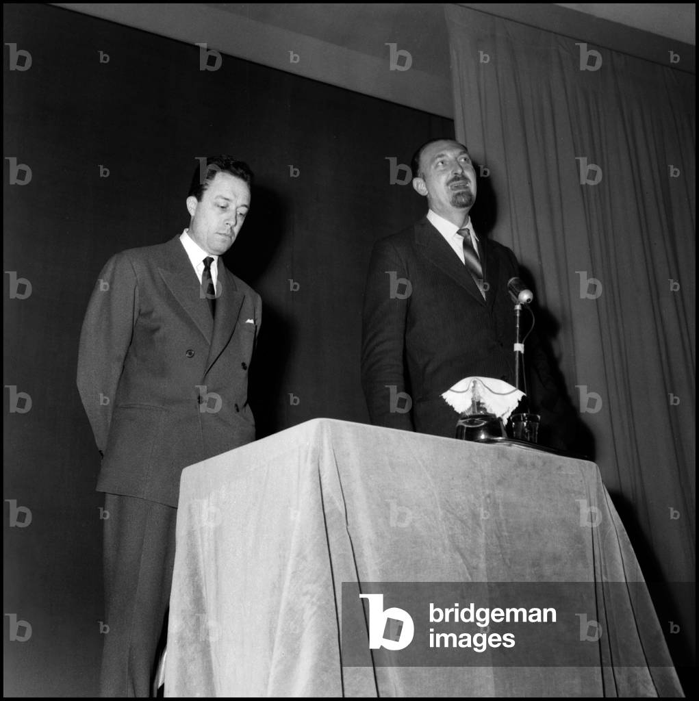 Literary meeting at the Teatro Manzoni in Milan, 1954 (b/w photo)