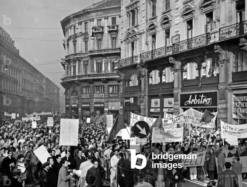 Pirelli workers on strike, Milan, 1970 (b/w photo)