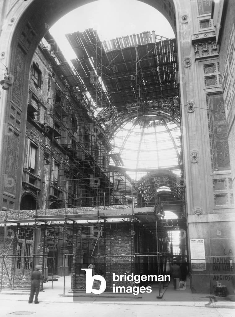 The Vittorio Emanuele Gallery after the bombings, Milan, 1944 (b/w photo)