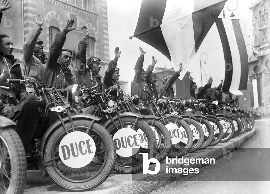 Visit of Benito Mussolini in Genoa, 1938 (b/w photo)