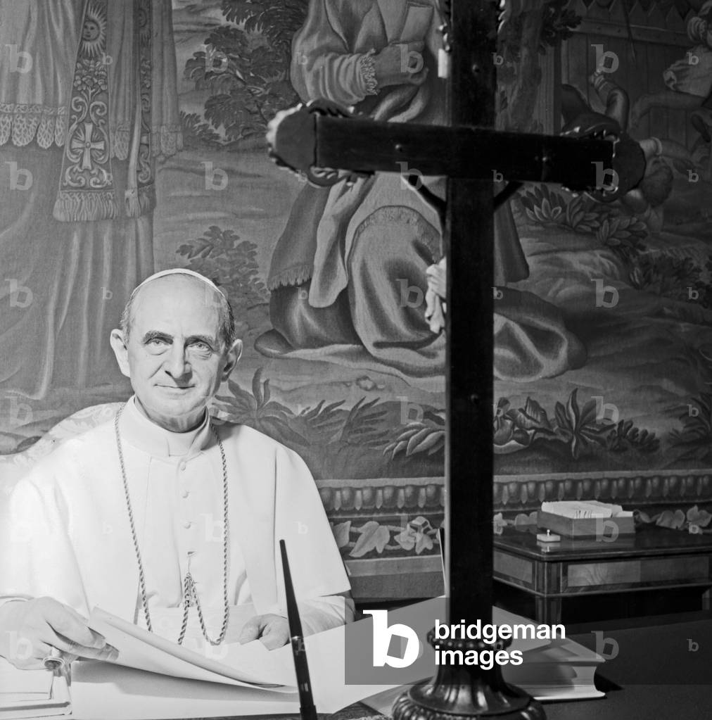 Pope Paul VI in his private apartment, Vatican City, 1963 (b/w photo)