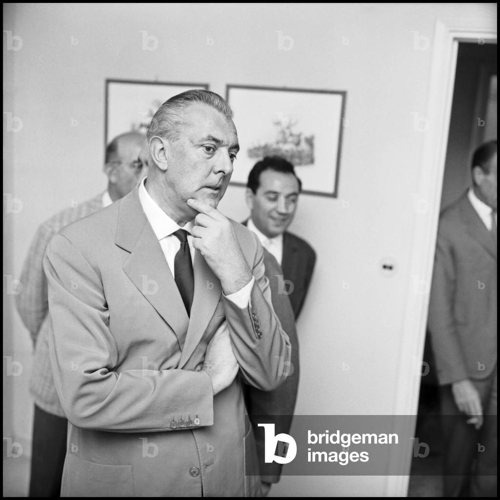 Jacques Tati in Milan, 1958 (b/w photo)