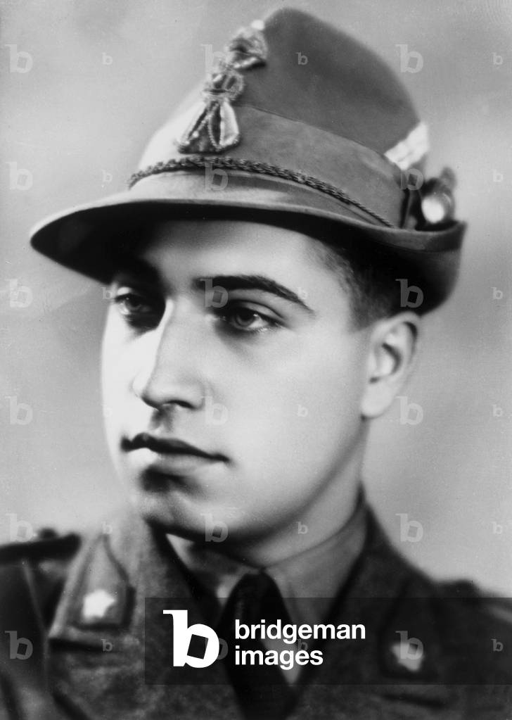 Tullio Farabola in the uniform of an officer of the Italian Alpine Hunters, 1940s (b/w photo)