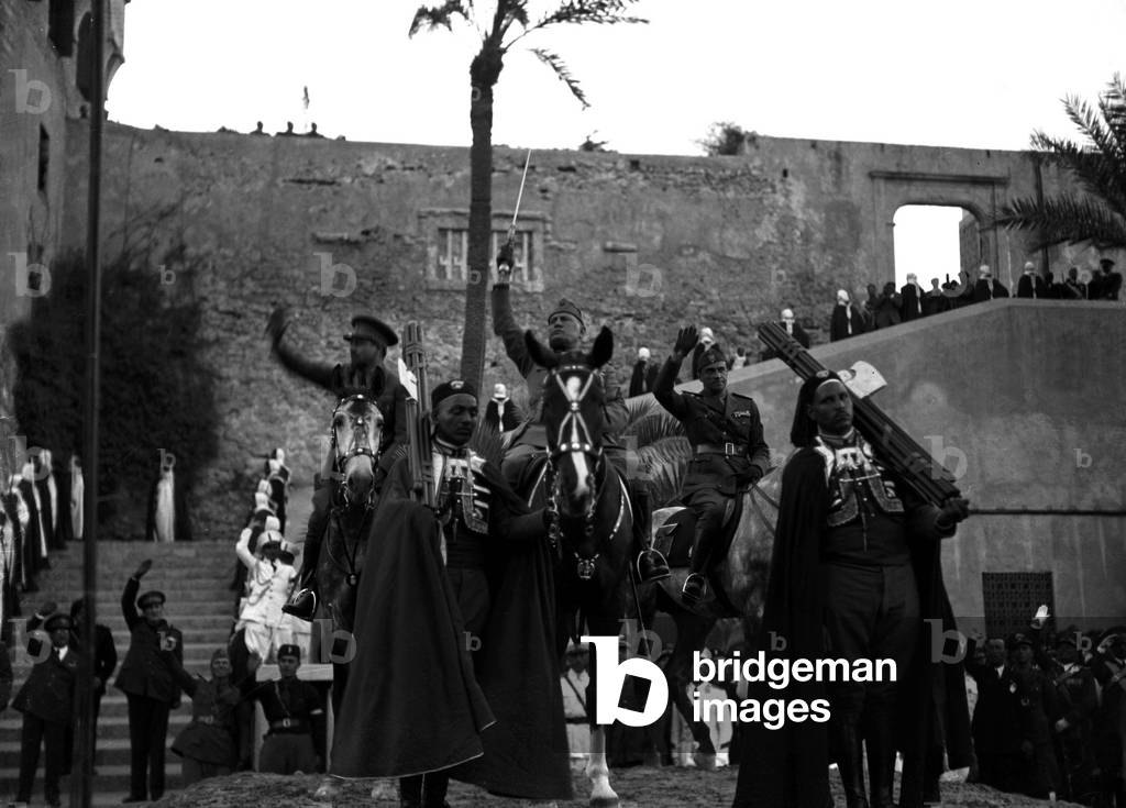 Visit of Benito Mussolini to Tripoli, Libya, 1937 (b/w photo)