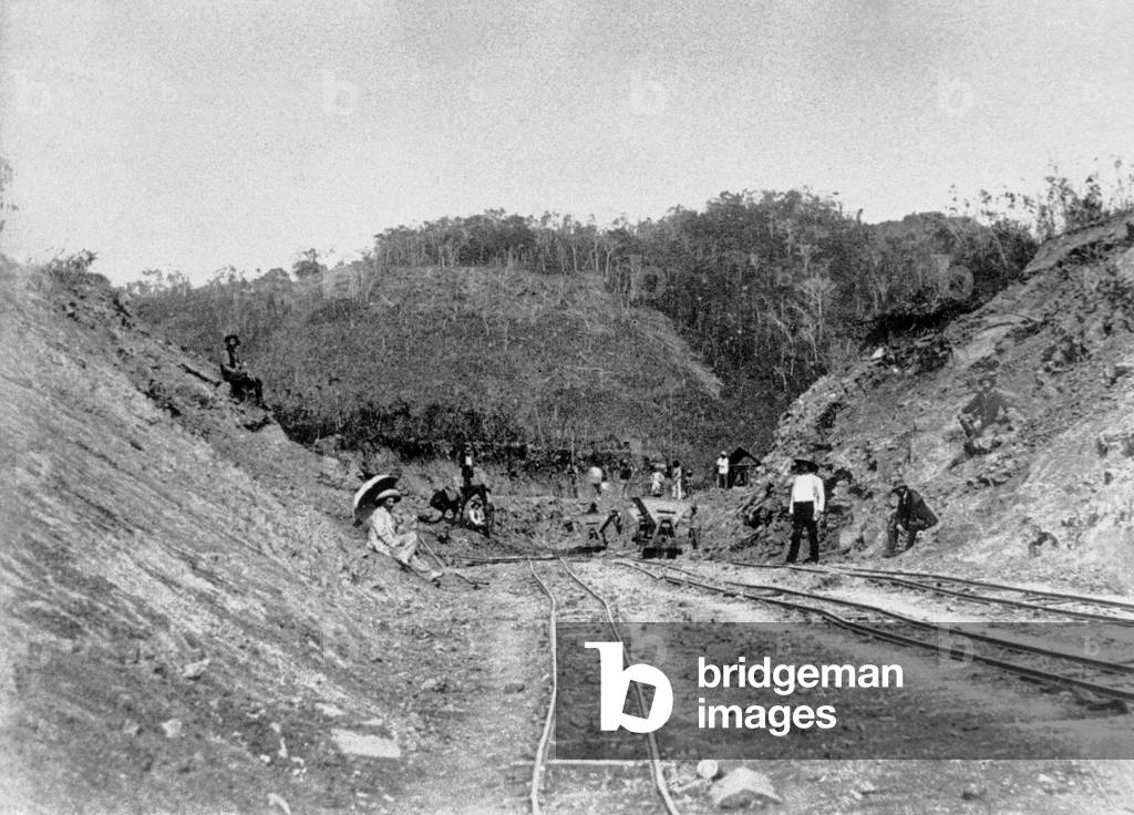 Canal drilling site, Suez Canal, Egypt, c.1859-1869 (b/w photo)