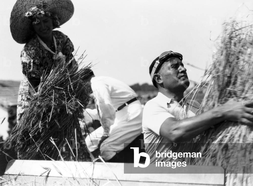 Benito Mussolini visiting the reclamation works of the Agro Pontino, Agro Pontino, 1934 (b/w photo)