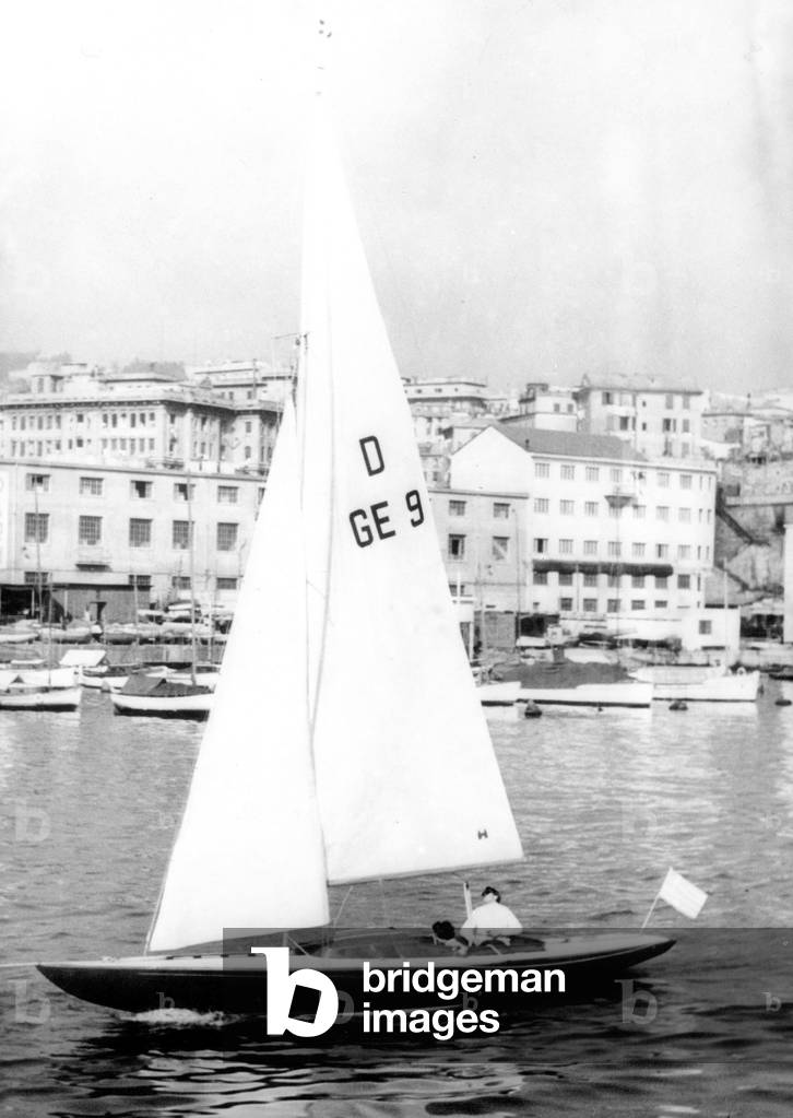 Prince Constantin of Greece at a boat race, Genoa, Italy, 1960 (b/w photo)