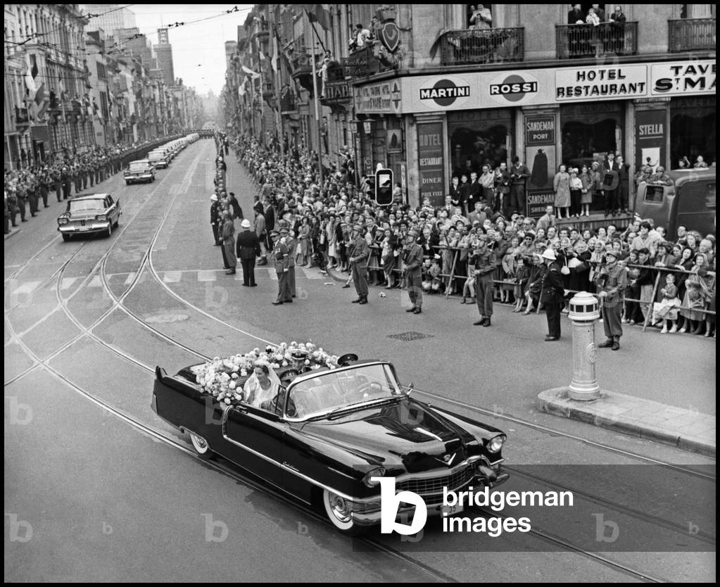 Wedding of Paola Ruffo of Calabria and Albert II of Belgium, Brussels, 1959 (b/w photo)