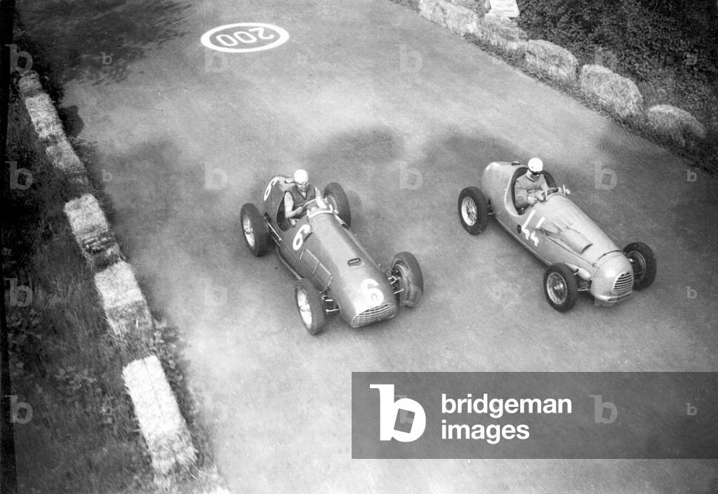 Alberto Ascari and Robert Manzon at the Monza Formula 2 Grand Prix, 1951 (b/w photo)