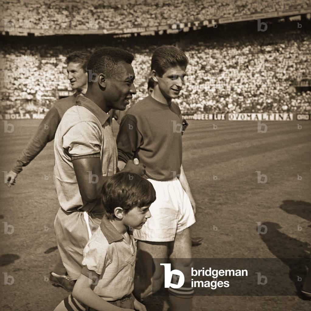 Pele' and Gianni Rivera, San Siro Stadium, Milan, 1963 (b/w photo)