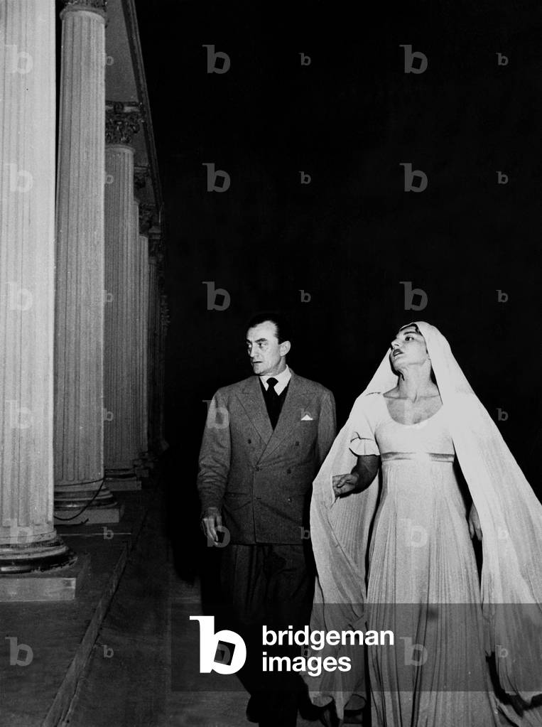 Maria Callas and Luchino Visconti performing at la Scala, 1954 (b/w photo)