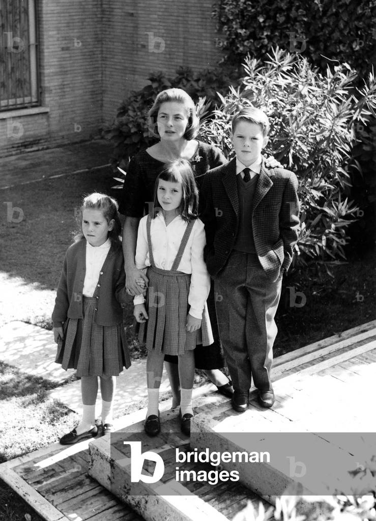 Ingrid Bergman with her children, Rome, 1959 (b/w photo)
