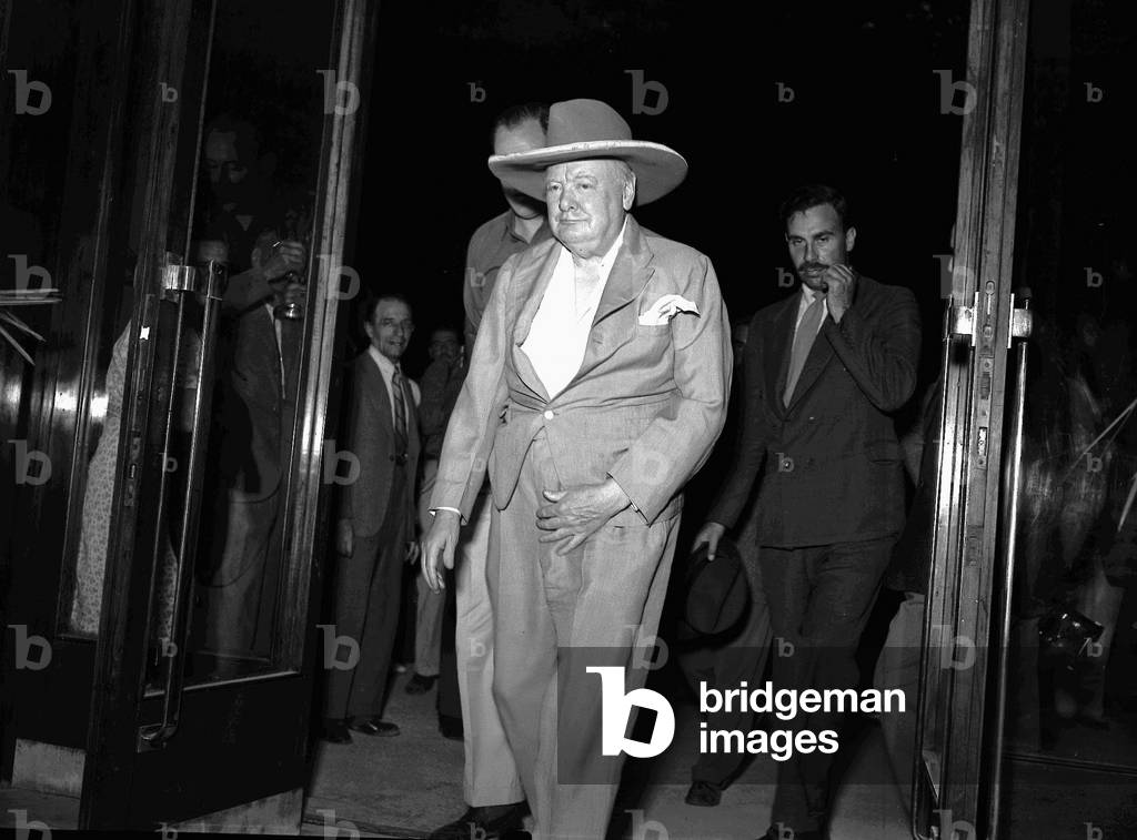 Winston Churchill on holiday, Gardone Riviera, Italy, 1949 (b/w photo)