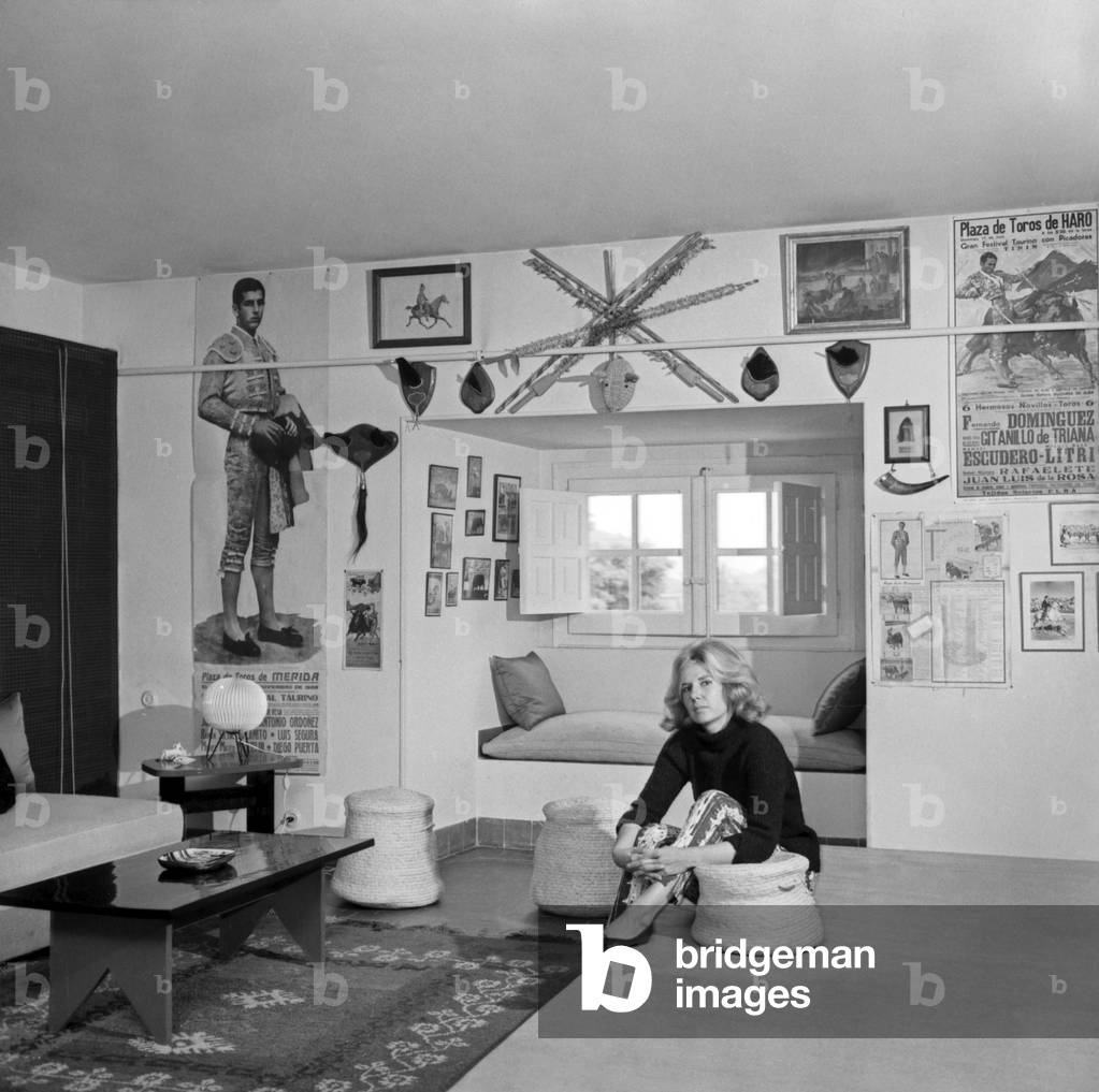 Duchess of Alba Cayetana Fitz-James Stuart in her studio at Liria Palace, Madrid, 1960 (b/w photo)