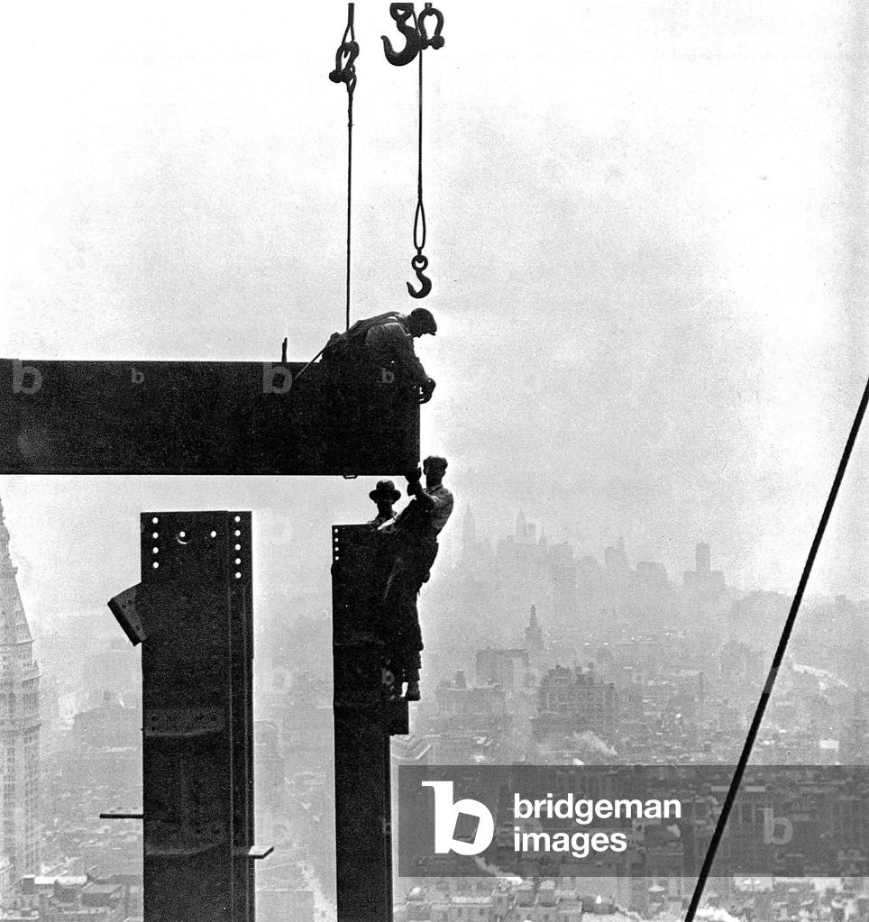 Empire State Building during its construction, New York (b/w photo)