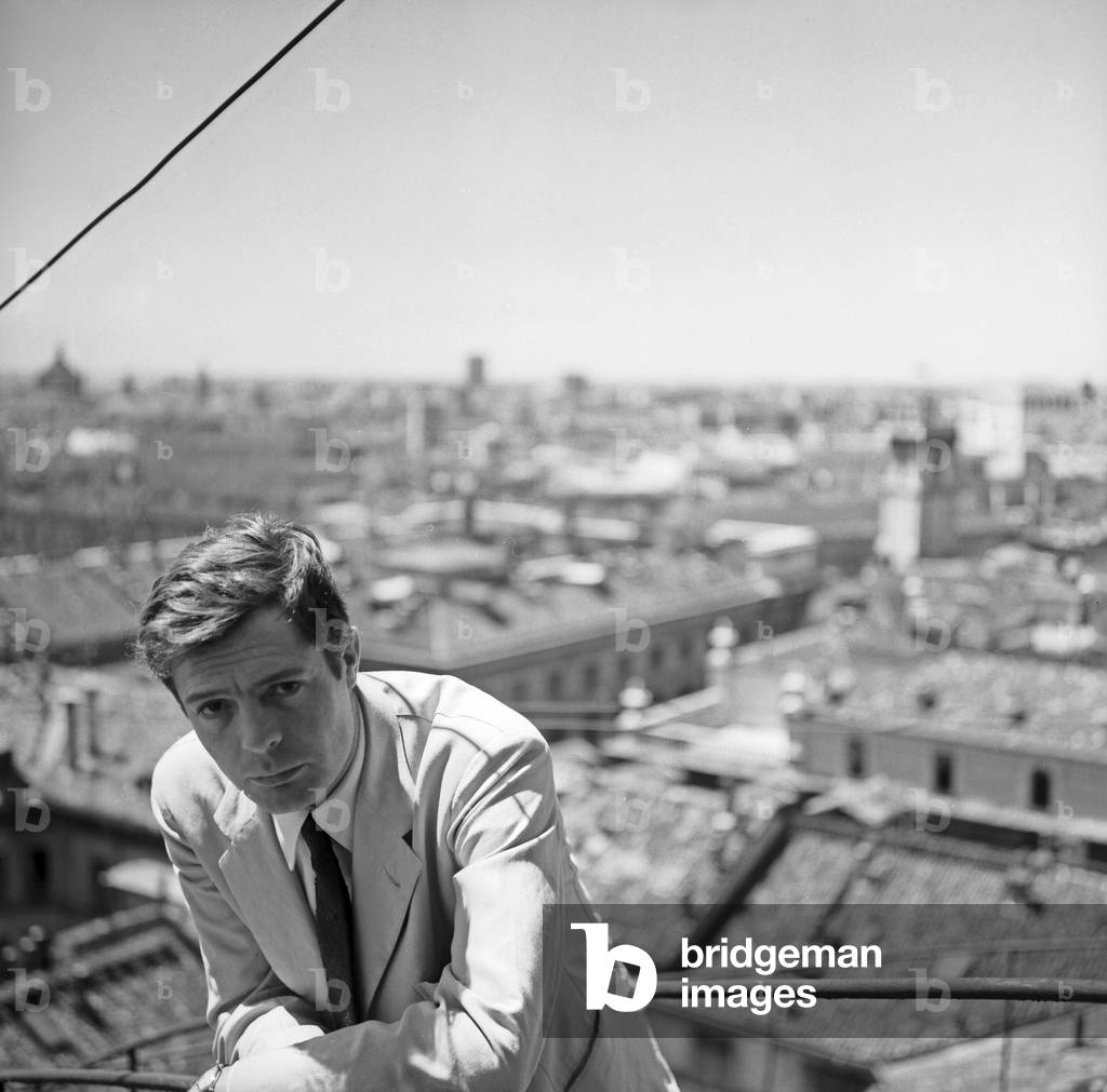 Marcello Mastroianni in Milan, 1960 (b/w photo)