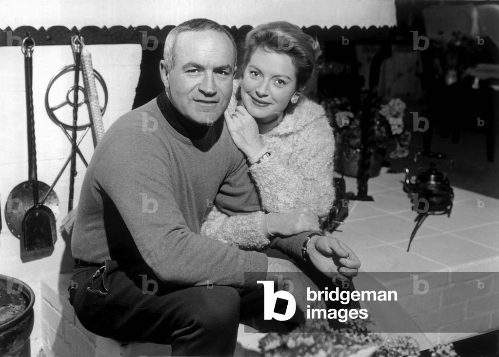 Deborah Kerr with her husband Peter Viertel, Klosters, Switzerland, 1961 (b/w photo)