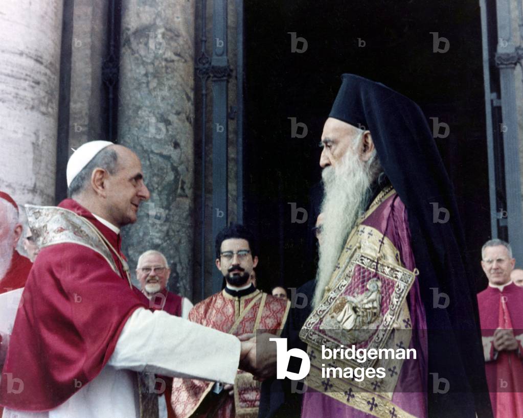 Pope Paul VI and Patriarch Athenagoras I of Constantinople in front of St Peter's Basilica in the Vatican, Rome, 1967 (photo)
