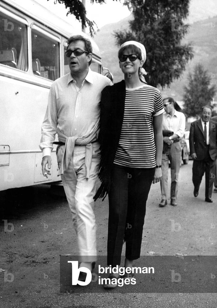 Ugo Tognazzi and Claudia Cardinale at the Grolle d'Oro award, Saint Vincent, Italy, 1964 (b/w photo)