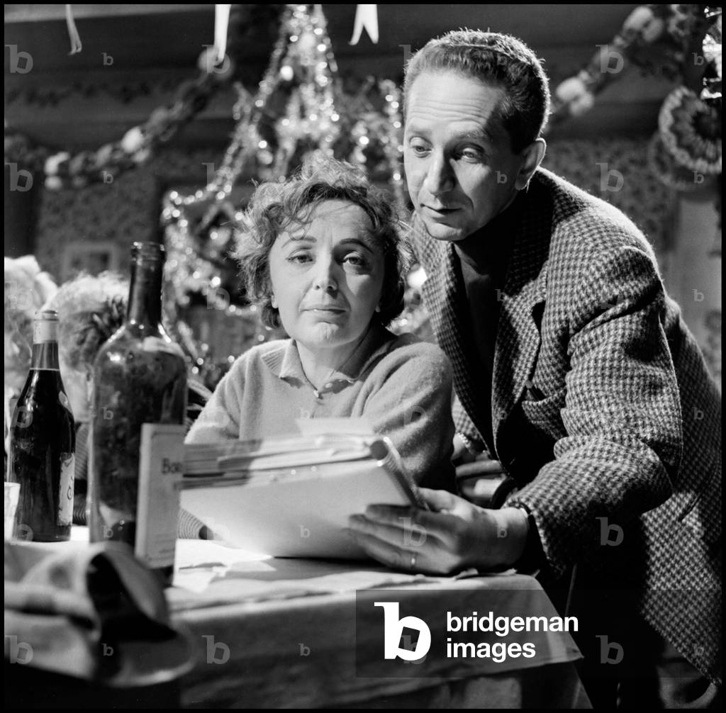 Edith Piaf with director Marcel Blistene during the making of 'Les Amants de demain', Paris, 1957 (b/w photo)