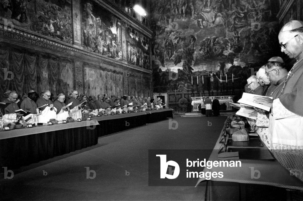 Conclave in the Sistine Chapel, Vatican, 1978 (b/w photo)