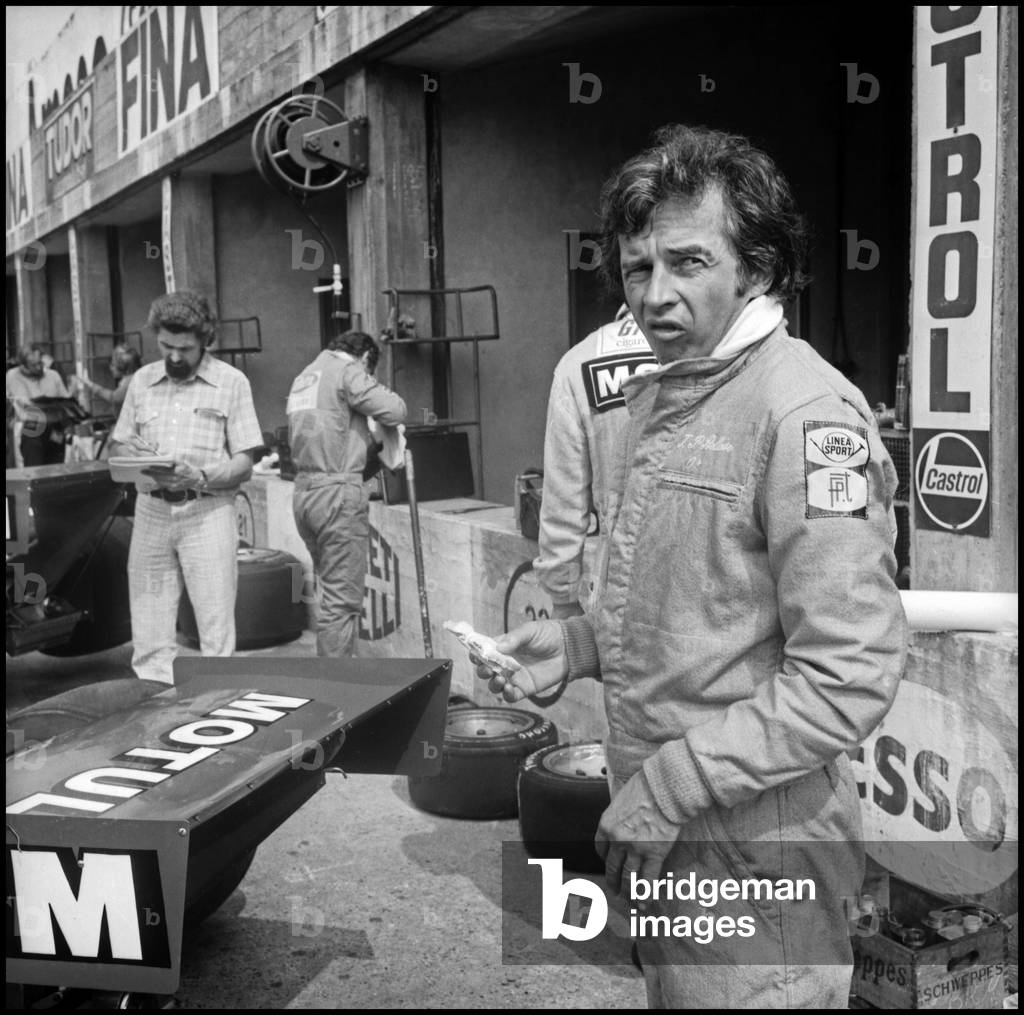 Jean-Pierre Beltoise (BRM) at the rehersal of the Italian Grand Prix, Monza, 1974 (b/w photo)
