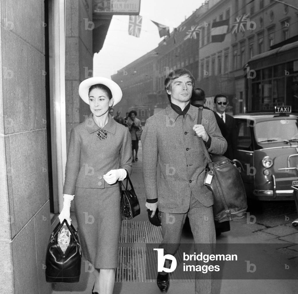 Rudolf Nureyev and Margot Fonteyn in the streets of Milan, Italy, 1965 (b/w photo)