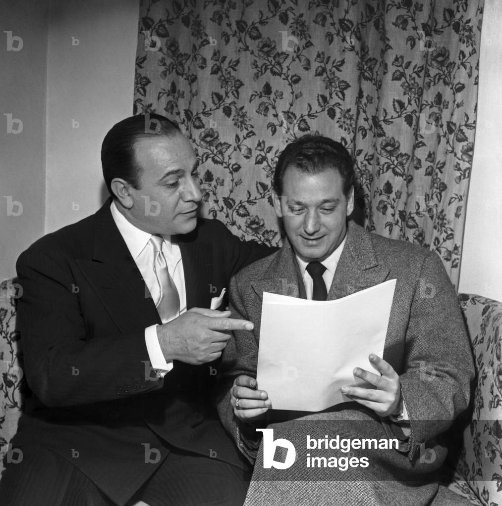 Tino Rossi and Antonio Vian, Milan, 1952 (b/w photo)