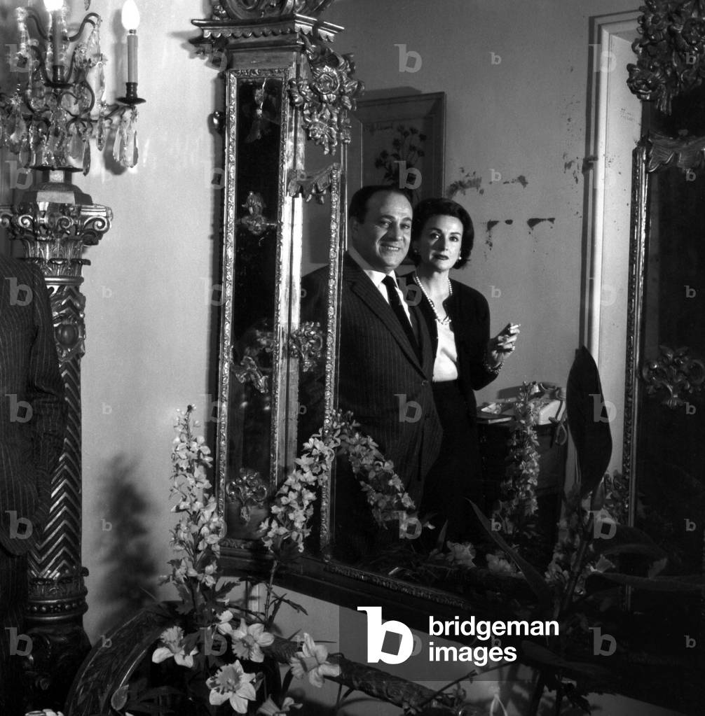 Tino Rossi with his wife Lilia Vetti, Paris, 1963 (b/w photo)