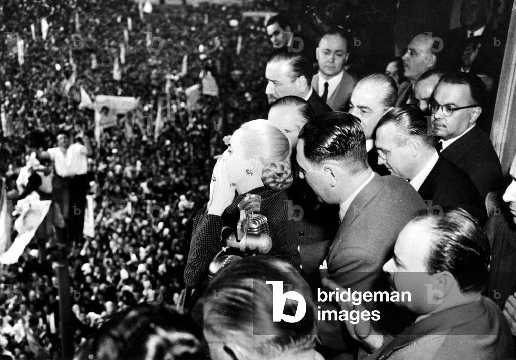 Eva Peron during a speech, Buenos Aires, 1951 (b/w photo)