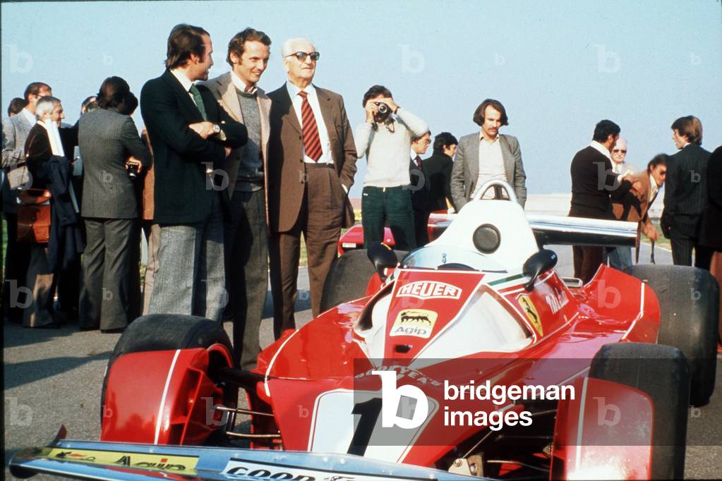 Clay Regazzoni, Niki Lauda and Enzo Ferrari (photo)