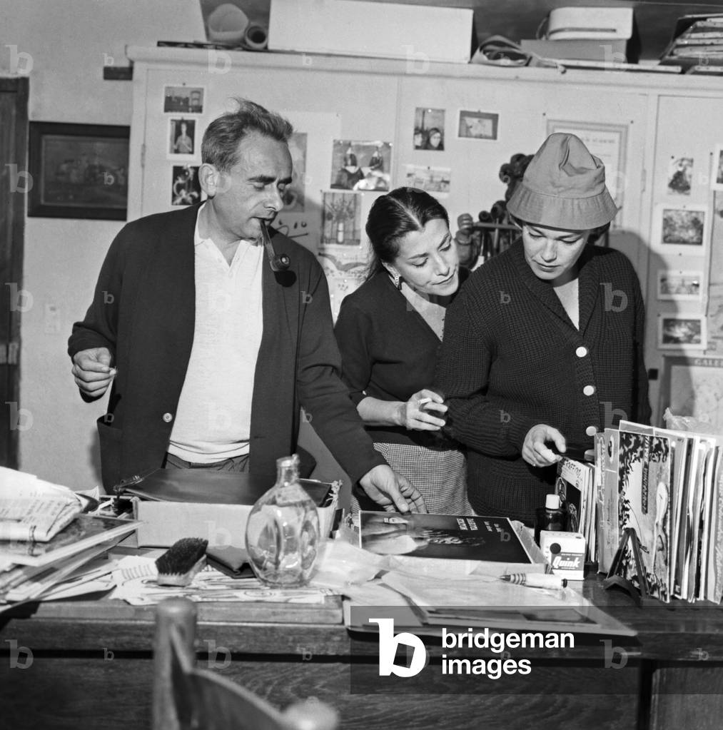 Simone Signoret and Georges Clouzot and his wife, 1959 (b/w photo)