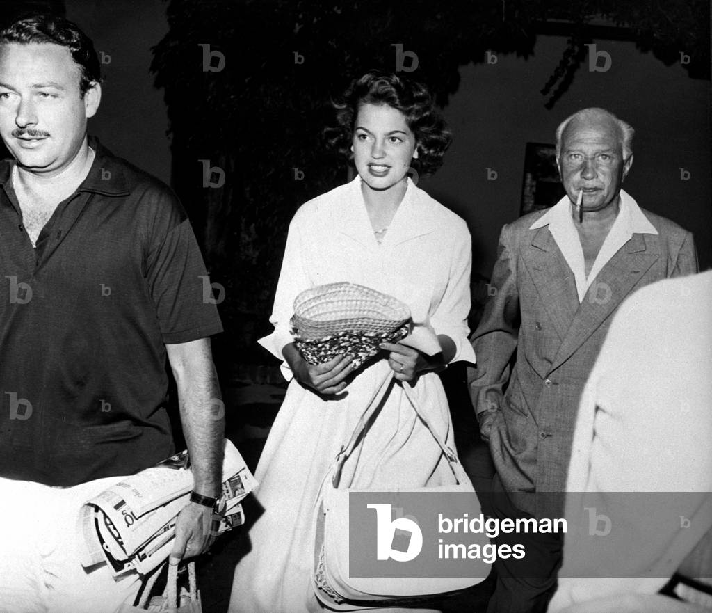 Princess Ira Furstemberg with her husband and billionaire Charles de Beistegui at the Venice Film Festival, 1957 (b/w photo)