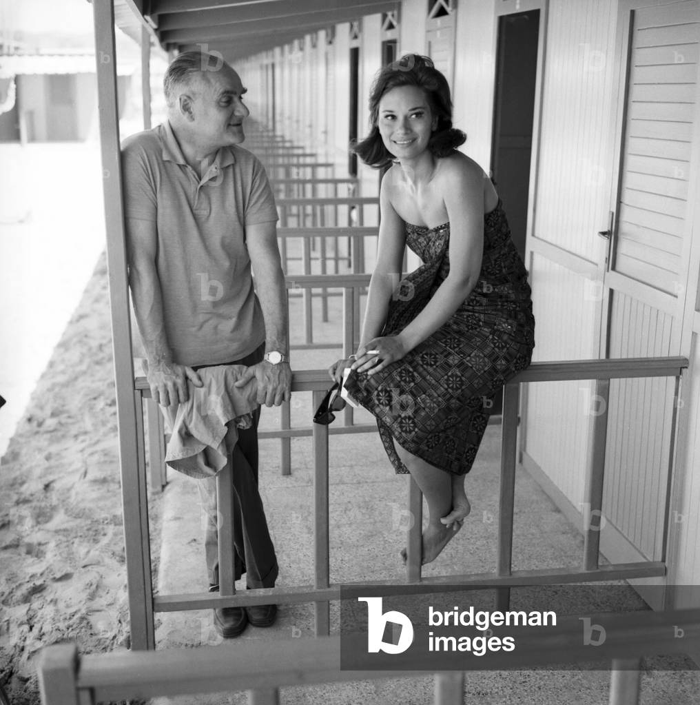 Lea Massari and Alberto Moravia, Fregene, 1960 (b/w photo)