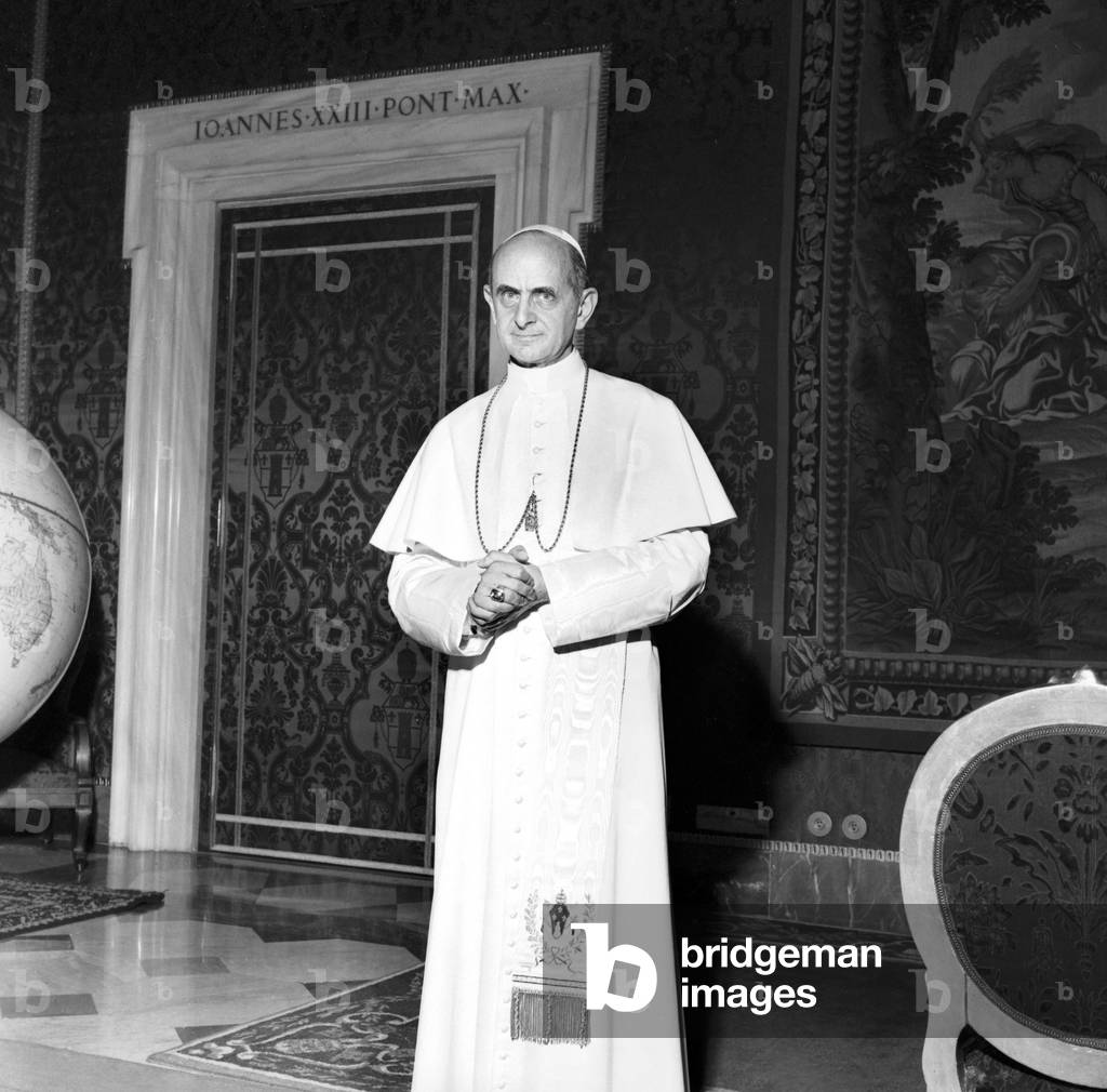 Pope Paul VI in his private flat, Vatican City, 1963 (b/w photo)