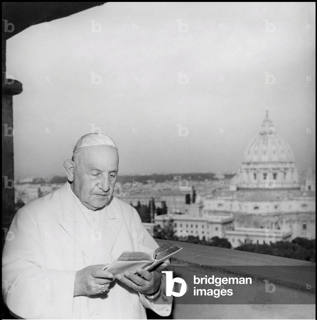 Pope John XXIII reading a sacred book, Vatican City, 1960 (b/w photo)