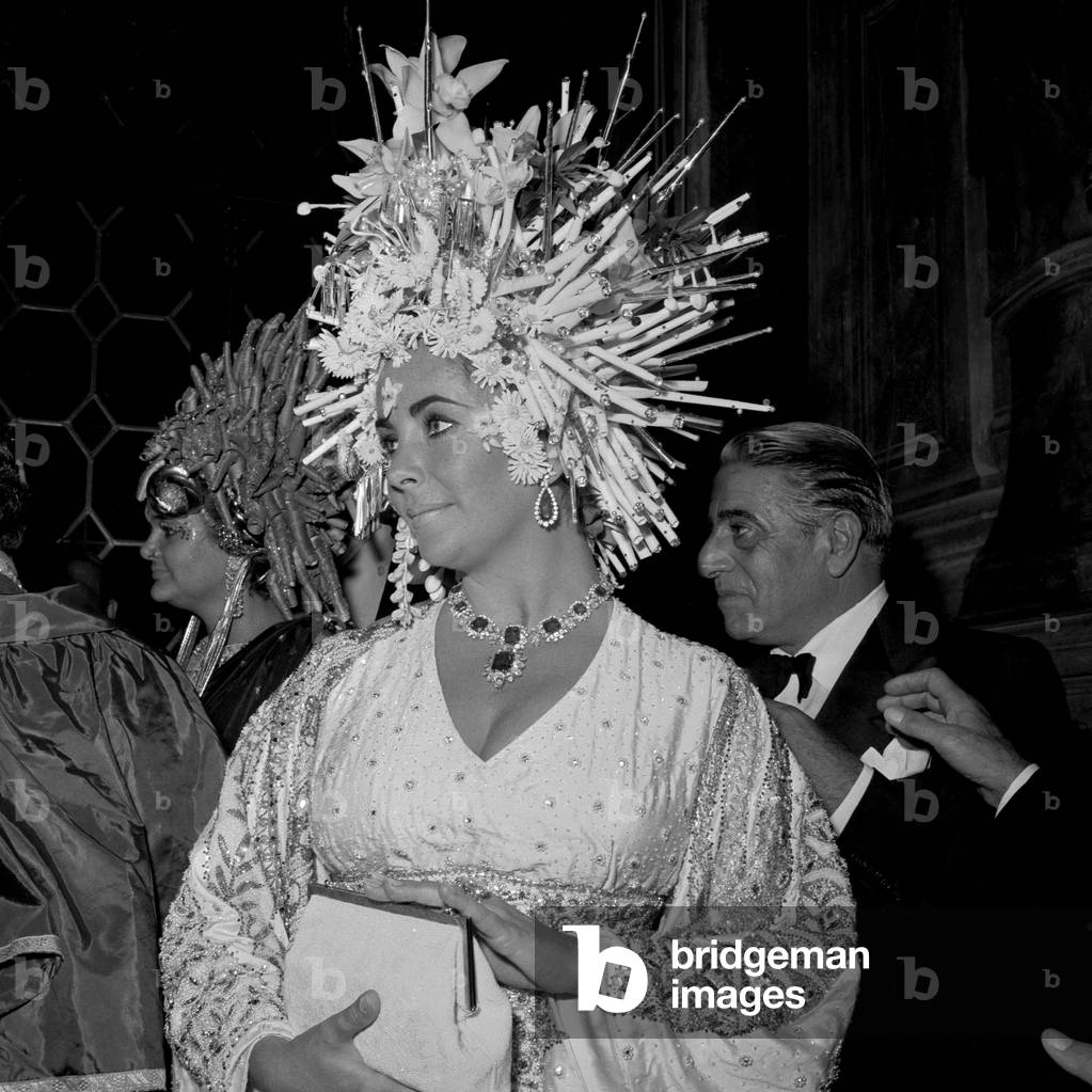 Masked ball at Ca Rezzonico Palace, Venice, 1967 (b/w photo)