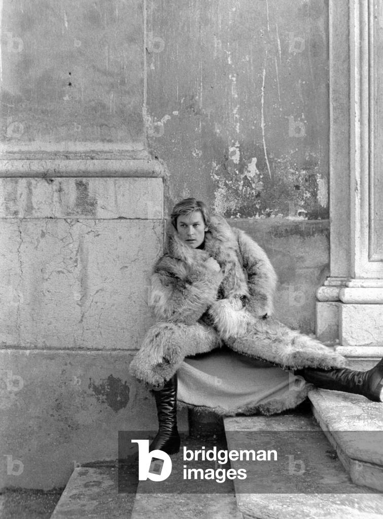 Helmut Berger on holiday, Cortina d'Ampezzo, 1968 (b/w photo)