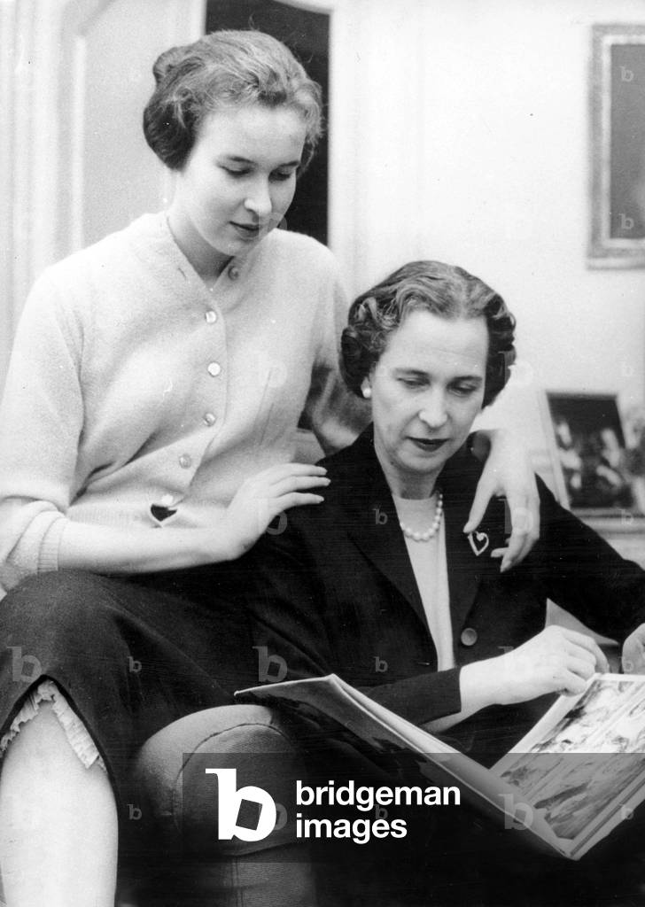 Marie Jose of Savoy with her daughter Princess Marie Gabrielle of Savoy, 1959 (b/w photo)