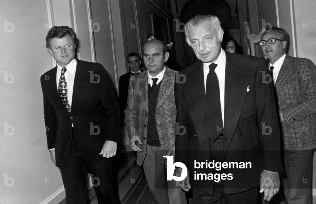 Ted Kennedy and Gianni Agnelli, Rome, 1976 (b/w photo)