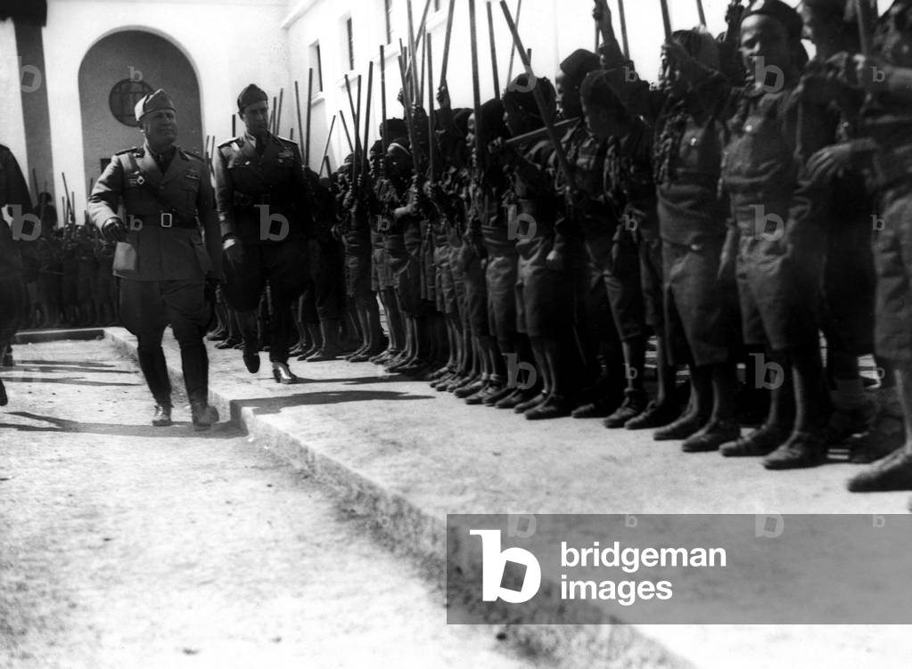 Benito Mussolini's visit to Bengasi, Libya, 1937 (b/w photo)
