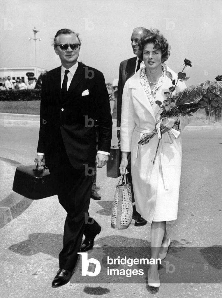 Ingrid Bergman and her husband Lars Smith at Cannes Film Festival, 1961 (b/w photo)