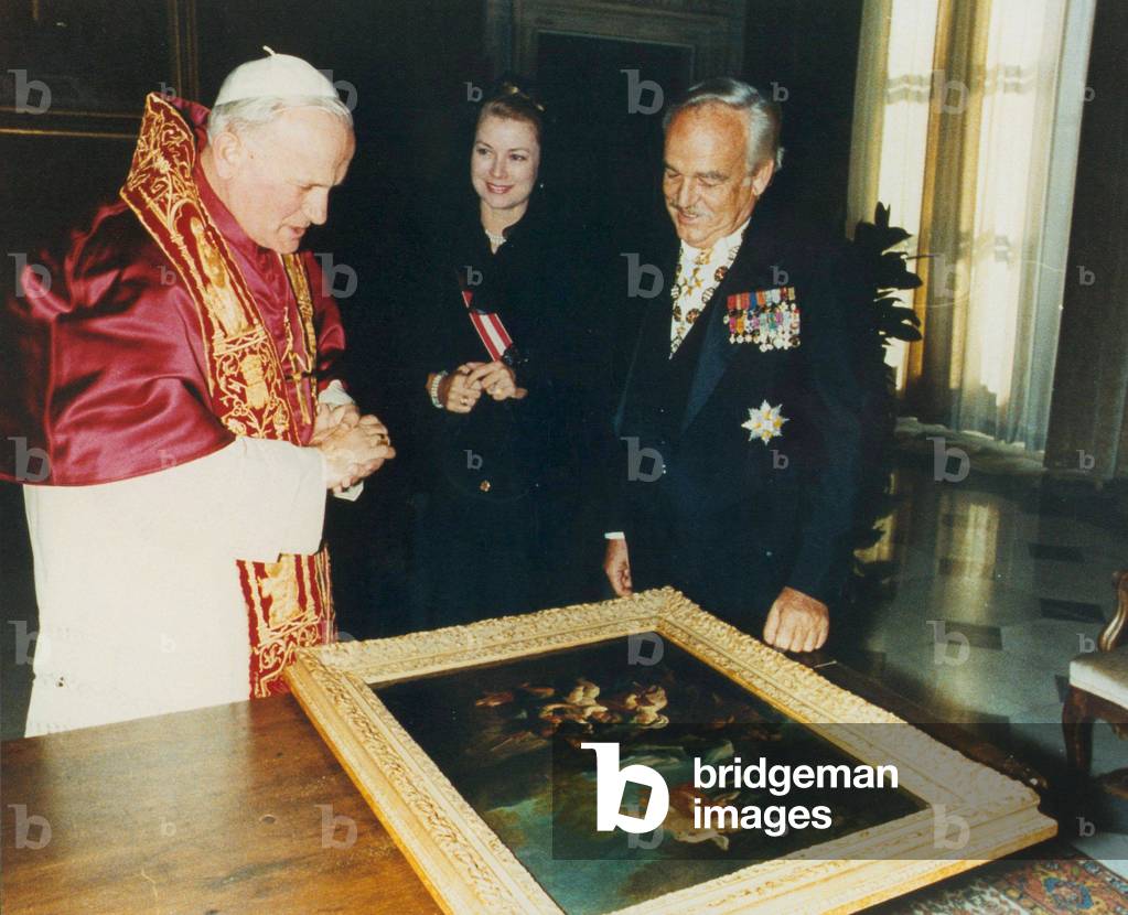 Pope John Paul II meets prince Renier of Monaco and his wife Grace Kelly, Vatican City, 1978 (photo)