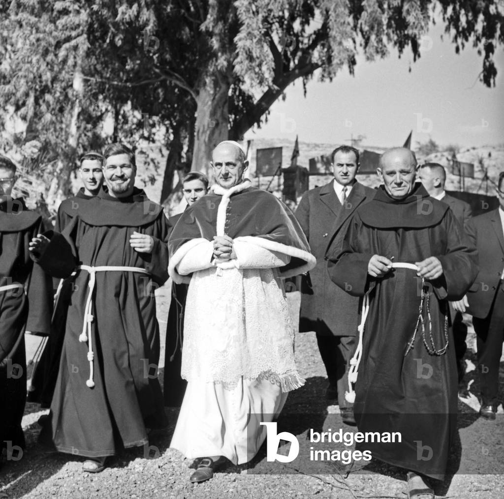 Pope Paul VI's visit in Holy Land, Tabga, Israel, 1964 (b/w photo)