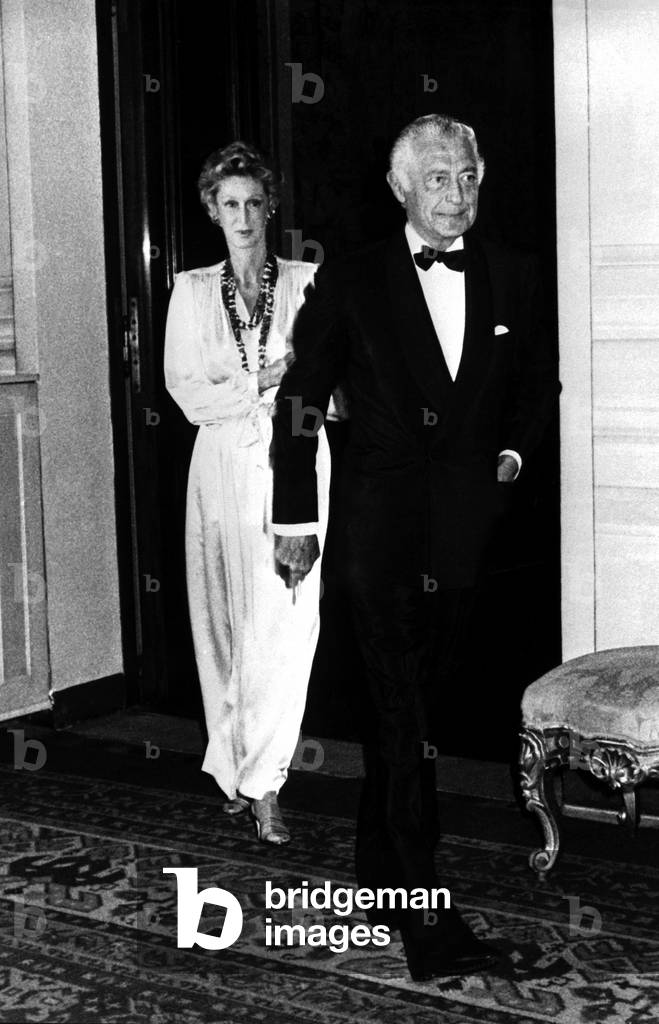 Gianni Agnelli with his wife Marella Caracciolo at the Quirinale Palace, Rome, 1980 (b/w photo)