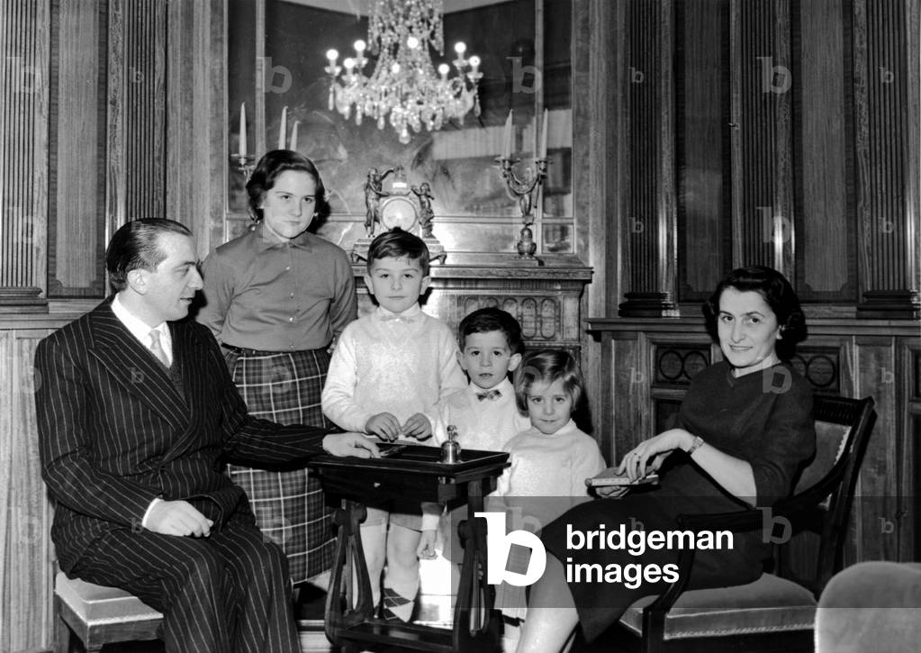 Giulio Andreotti with his wife Livia and their children, Rome, 1958 (b/w photo)