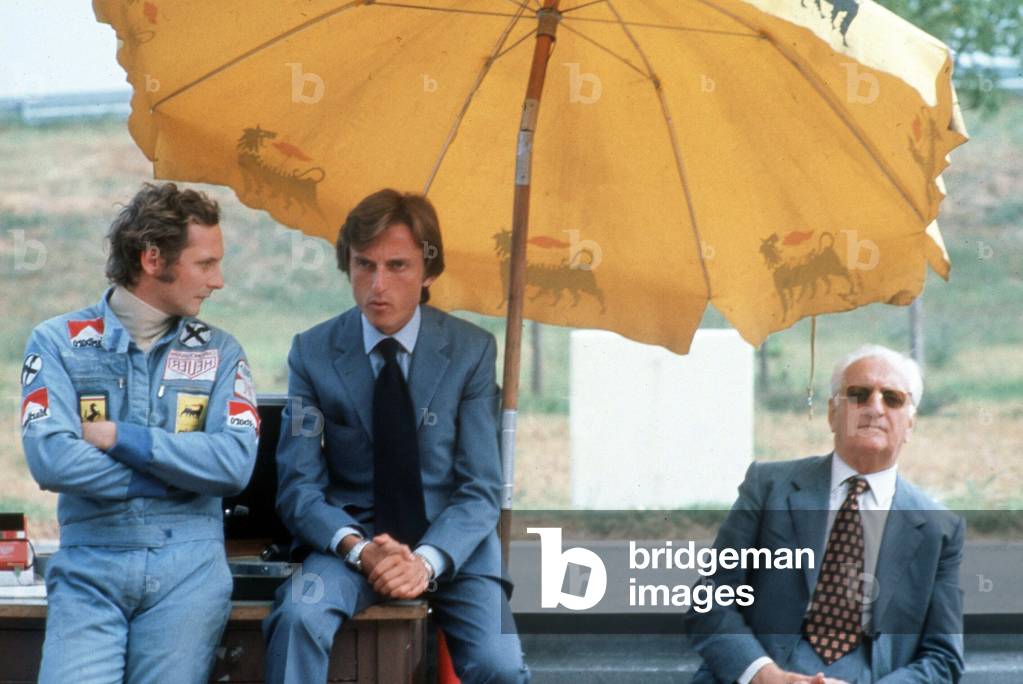 Niki Lauda, Luca Cordero di Montezemolo and Enzo Ferrari, 1974 (photo)