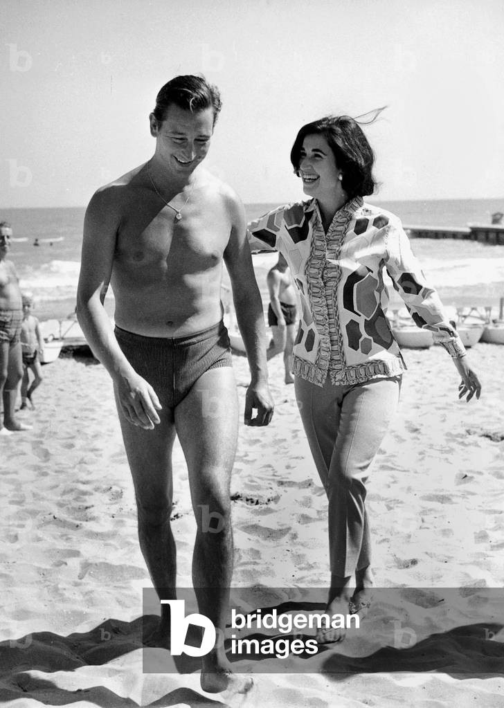 Maria del Carmen Franco y Polo and her husband Cristobal Martinez-Bordiu marquess of Villaverde at Venice film festival, 1961 (b/w photo)