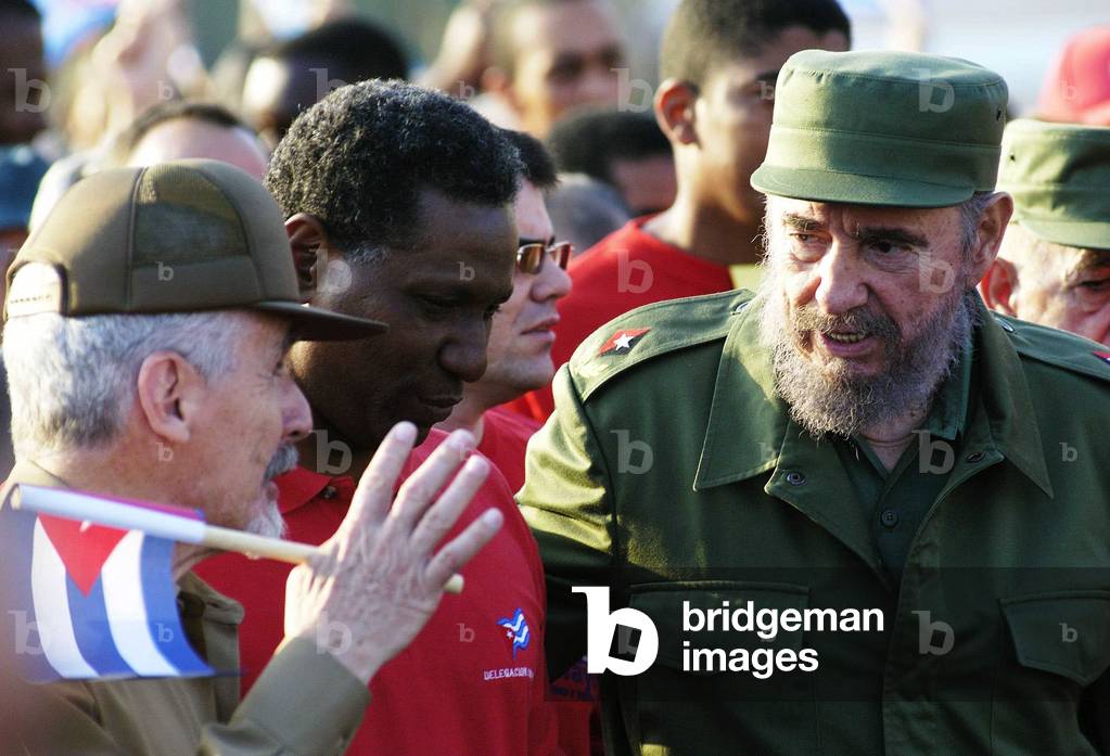 La Havane, Cuba. 14/05/2004 : Fidel Castro (ne en 1926) lors d'une manifestation contre le gouvernement americain de George W. Bush. Photo Fumagalli 