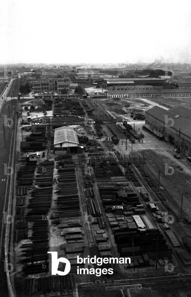 Aerial view of Pirelli factory, Milan, 1950's (b/w photo)